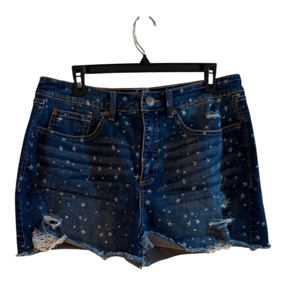 INC International Concepts Denim - INC Denim women's high-rise cut-off jean shorts with a star pattern. Size 16 33